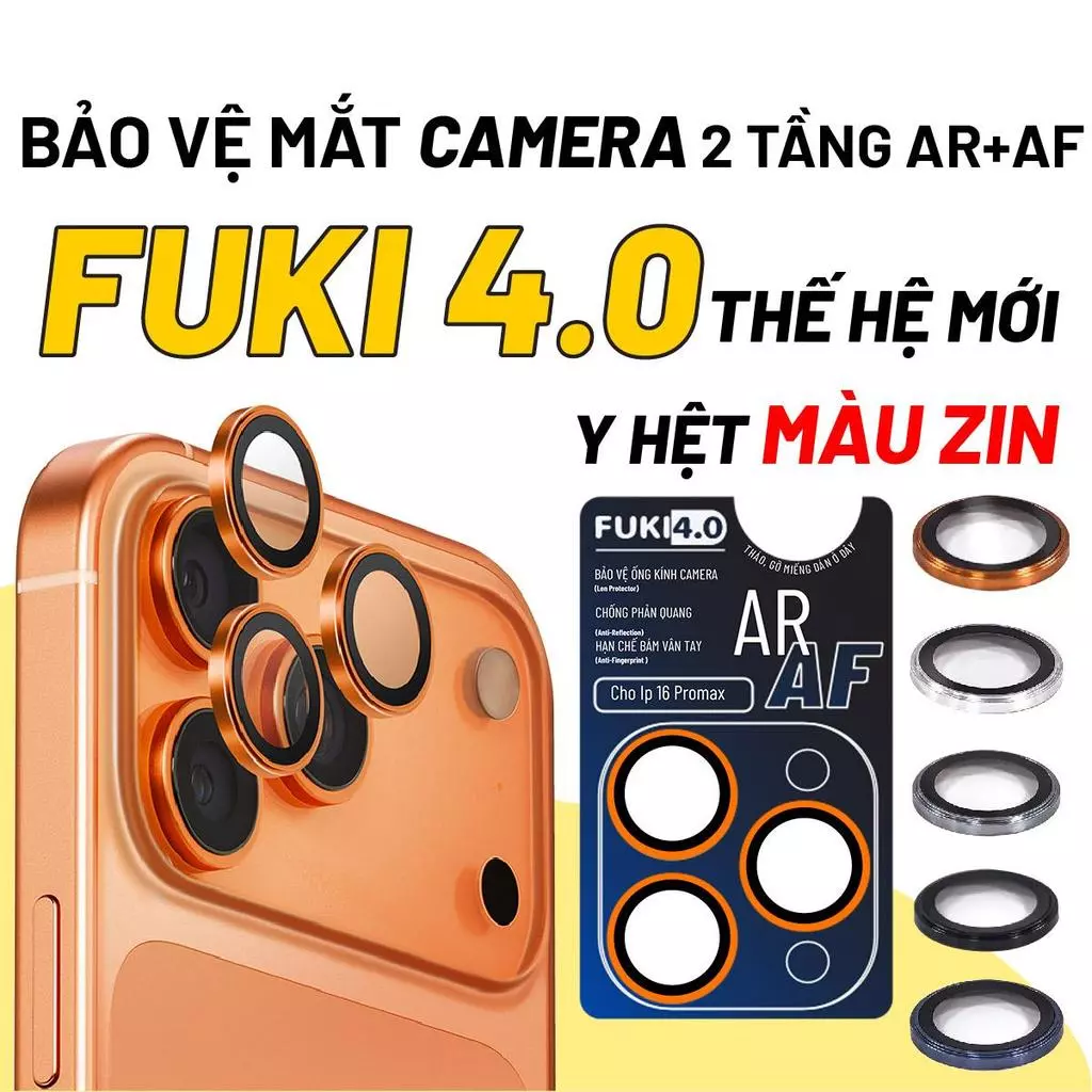 Bộ cường lực Fuki 4.0 bảo vệ từng mắt camera iphone bằng kim loại chống xước, chống lóa cho ip 18 17 16 Promax 15 14 13