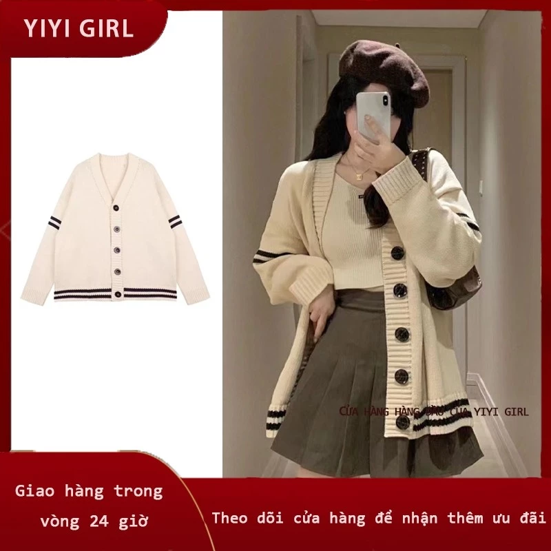 Áo khoác len cardigan , áo khoác len nữ kẻ sọc form rộng vải len dệt kim QCCC loại 1 phong cách Hàn Quốc