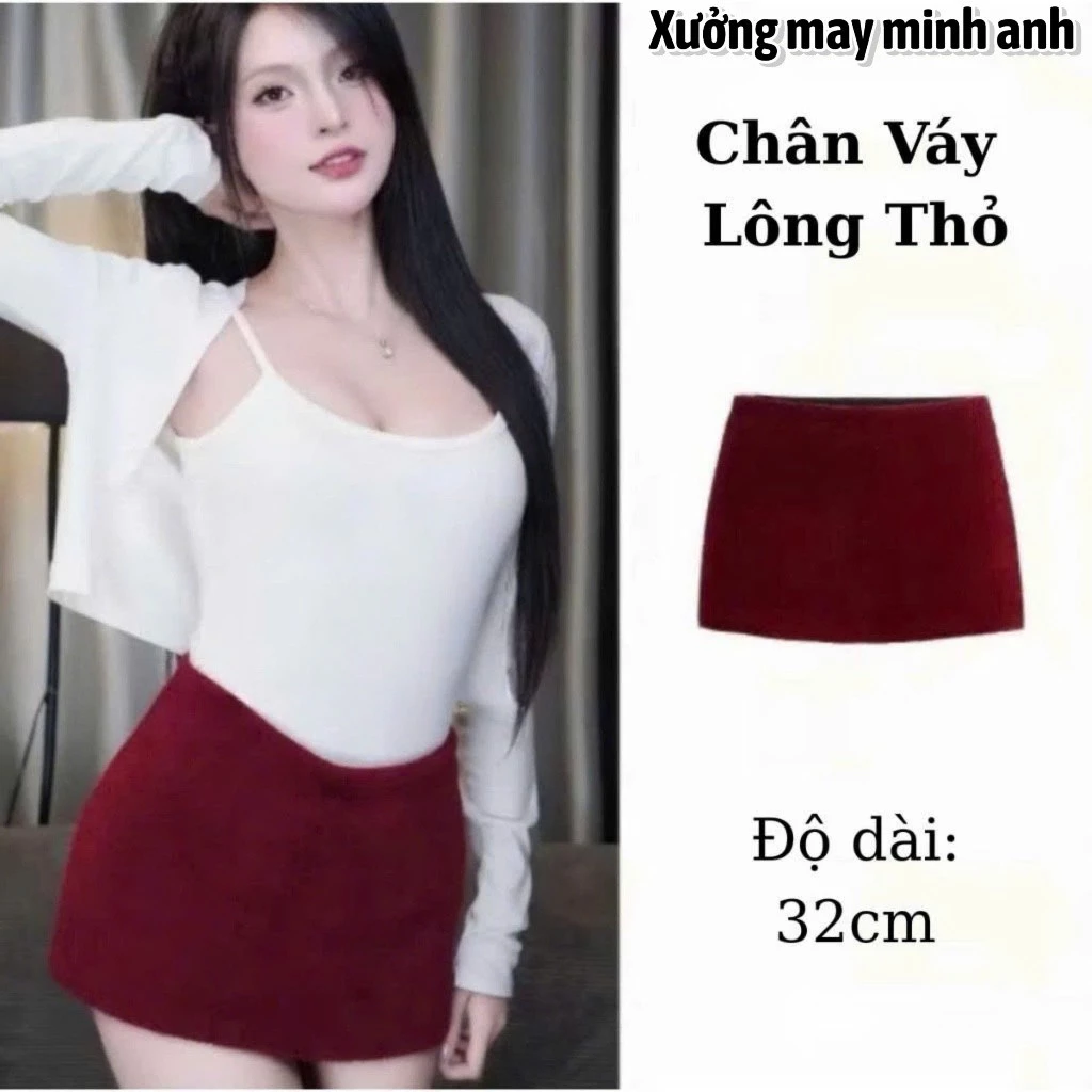 Chân váy nữ vải Lông Thỏ phong cách Y2K,Chân váy nữ chữ A có lót trong dáng ngắn MA81