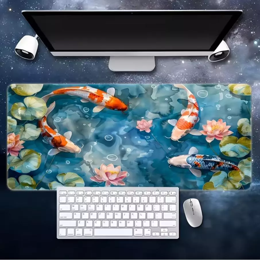 Pad Chuột , Lót Chuột cỡ lớn , DESKMAT Cá Koi Phong Thủy Deskmat Gaming Đế Cao Su chống trượt hiệu quả