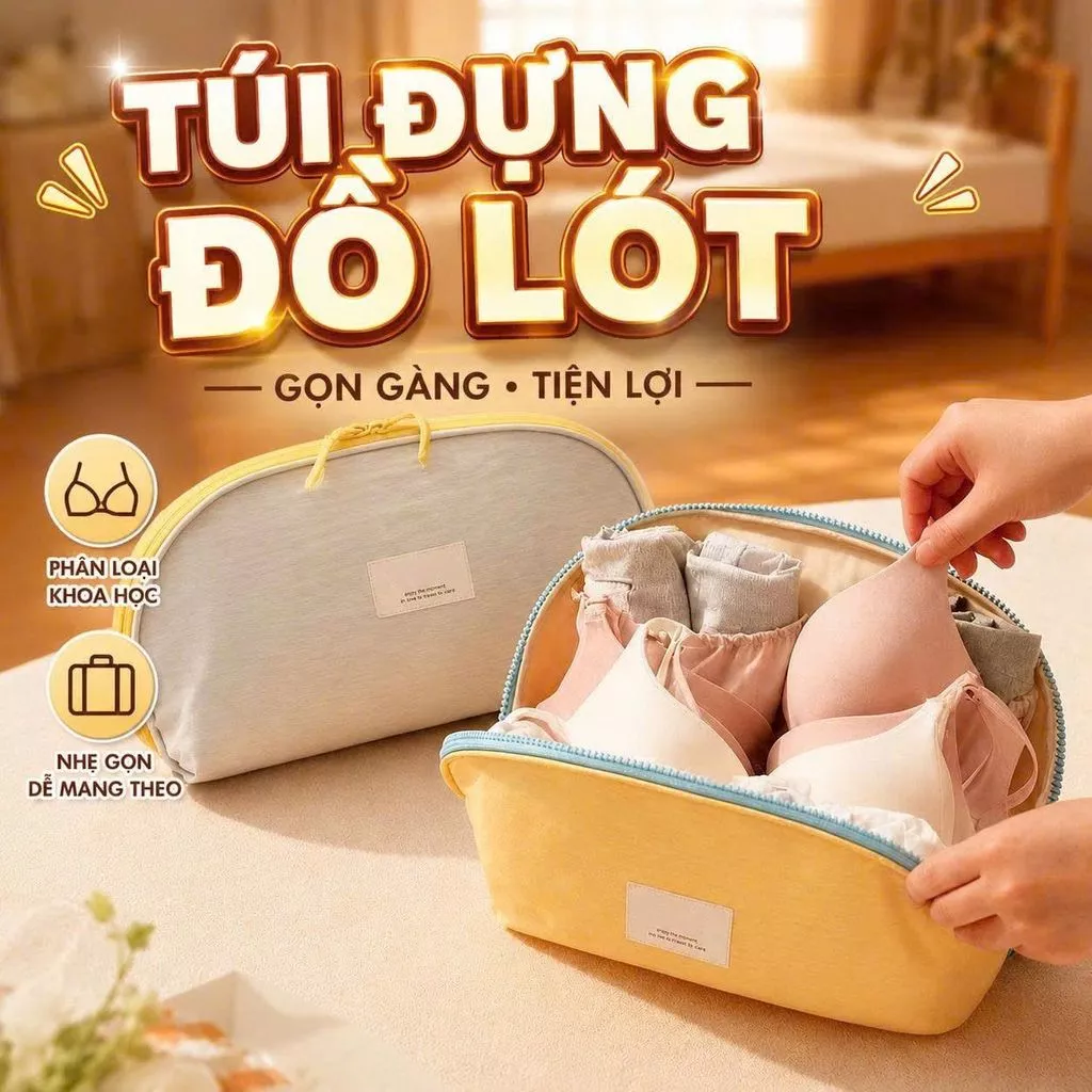 Túi đựng đồ lót du lịch vải dù chống thấm nước nhiều ngăn tiện lợi gọn gàng
