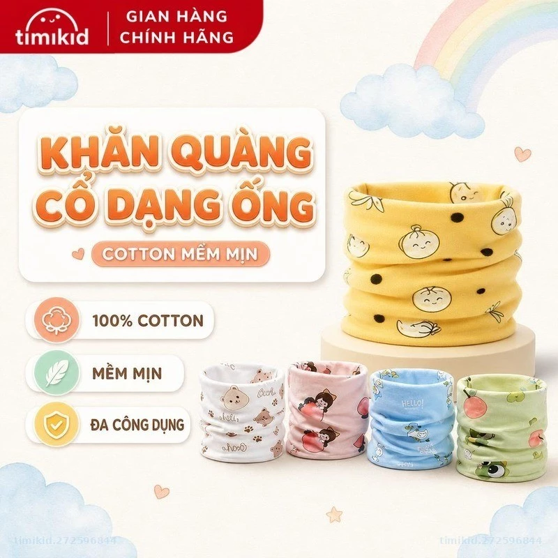 Khăn quàng cổ cho bé dạng ống 4 công dụng giúp giữ ấm cổ, mũi, tai... chất liệu cotton mềm mịn