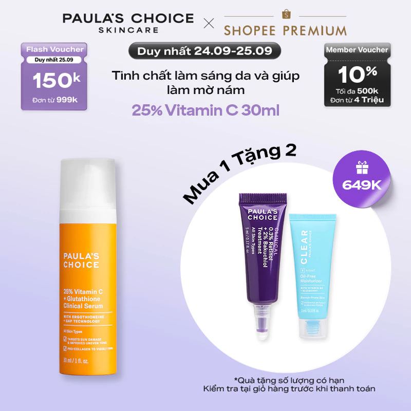 Tinh chất làm sáng da và mờ nám Paula's Choice 25% Vitamin C 25% Vitamin C + Glutathione Clinical Serum 30ml mã 1490