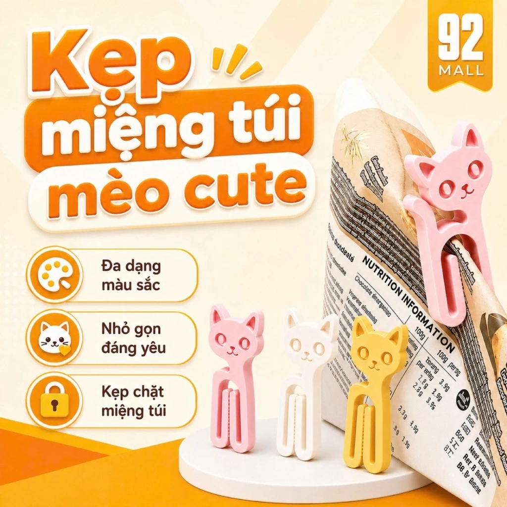 [GIÁ SỈ] Bộ 20 Kẹp Miệng Túi Hình Mèo Cute Giữ Kín Túi Thức Ăn Đồ Dùng Nhà Bếp Tiện Lợi