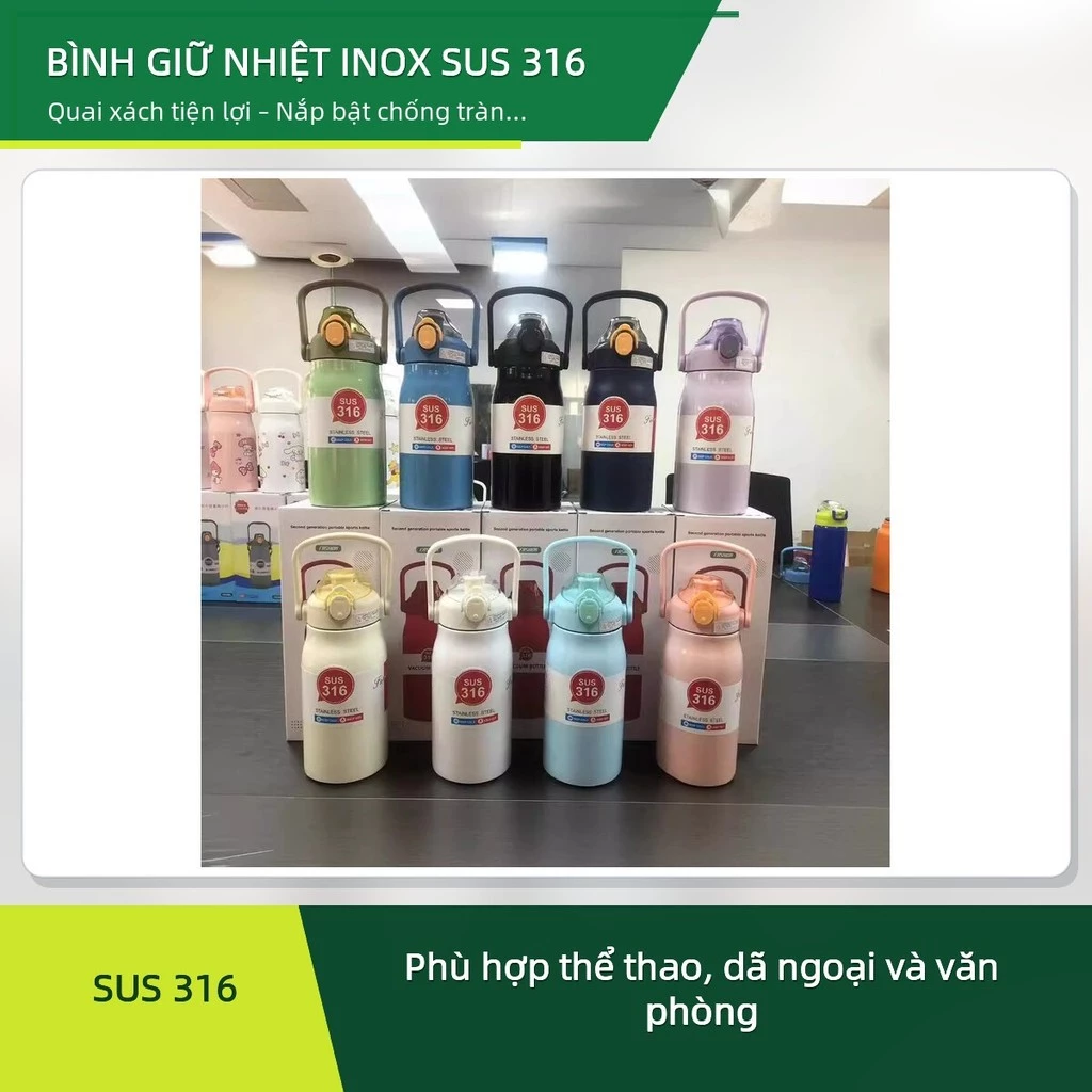 Bình Giữ Nhiệt Inox SUS 316 Quai Xách Nắp Bật 1000ml 1700ml Thể Thao Dã Ngoại ✨deerlu05.vn✨