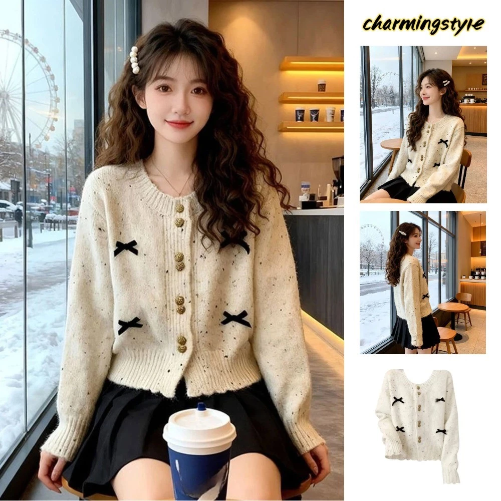 Áo Len Nữ Thu/Đông Mới - Áo Khoác Cardigan Ngắn Dệt Kim Kiểu Hàn Quốc Thắt Nơ Dành Cho Dáng Người Nhỏ Nhắn