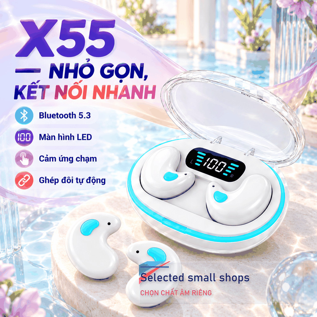 Tai nghe Mini X55 PRO Bluetooth 5.3 X55 Stereo HIFI 9D Hiệu ứng âm thanh Giảm…