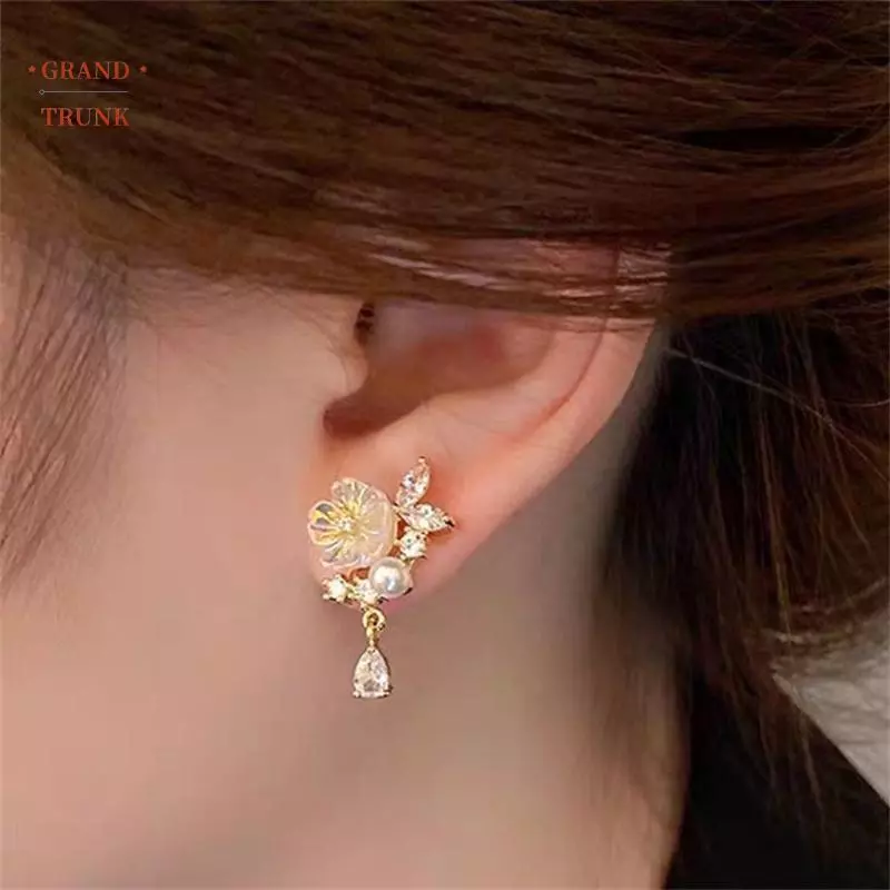 [INVN] Bông tai đính hoa pha lê tinh tế thanh lịch dành cho nữ Bông tai đính đá Zircon sel Quà tặng trang sức tiệc cưới Mới