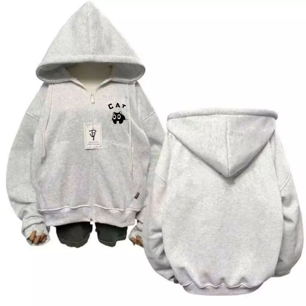 Áo Khoác Hoodie Zip Lót Dày Dặn - Áo Khoác Nỉ Bông Cao Cấp Form Dáng Basic Cho Nam Nữ - Chữ CAT -thu ba stotr09