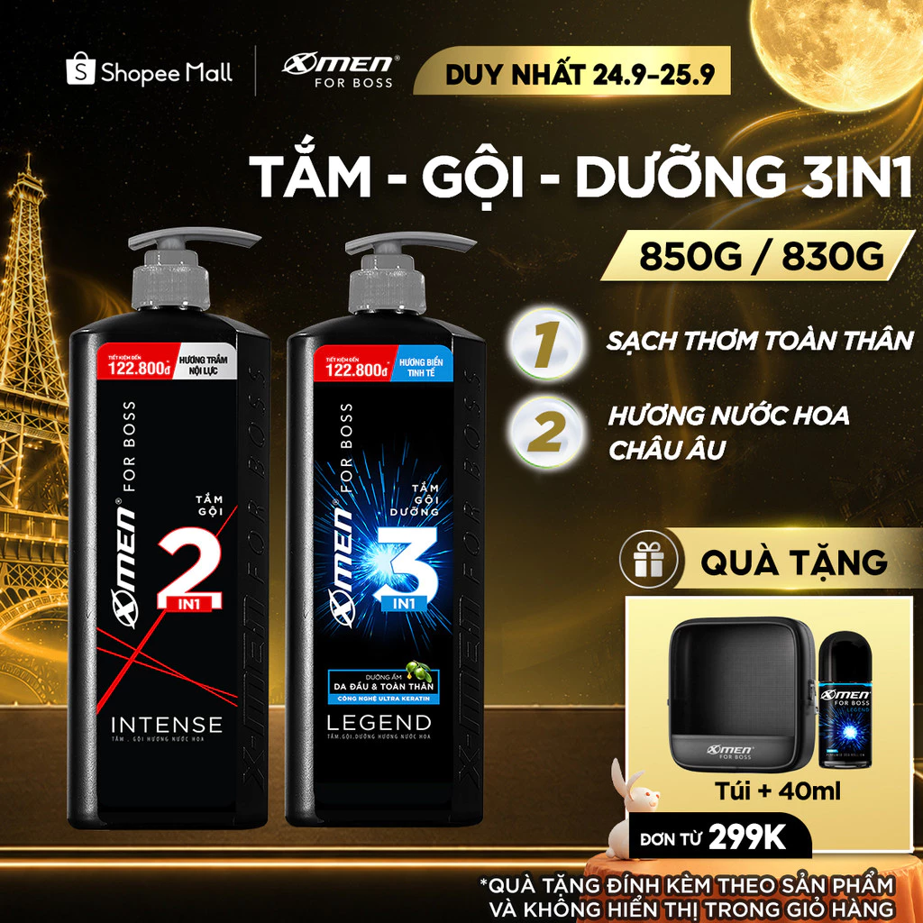 Tắm Gội Nam X-Men for Boss Intense 850g/ Legend 830g Hương Nước Hoa Châu Âu Sang Trọng Lịch Lãm
