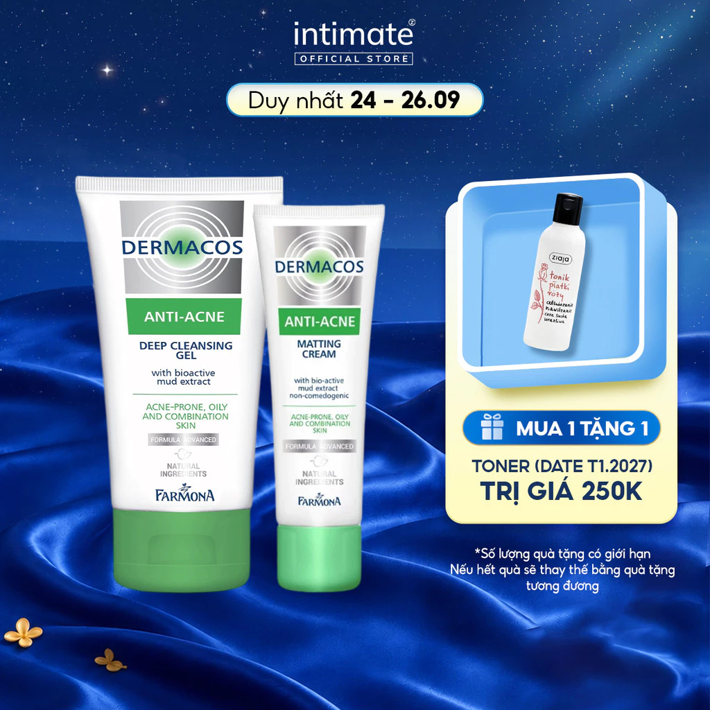 Combo Farmona Dermacos Gồm Sữa Rửa Mặt Anti Acne Deep Cleansing Gel 150ml Và Kem Dưỡng Anti-Acne Matting Cream 50ml