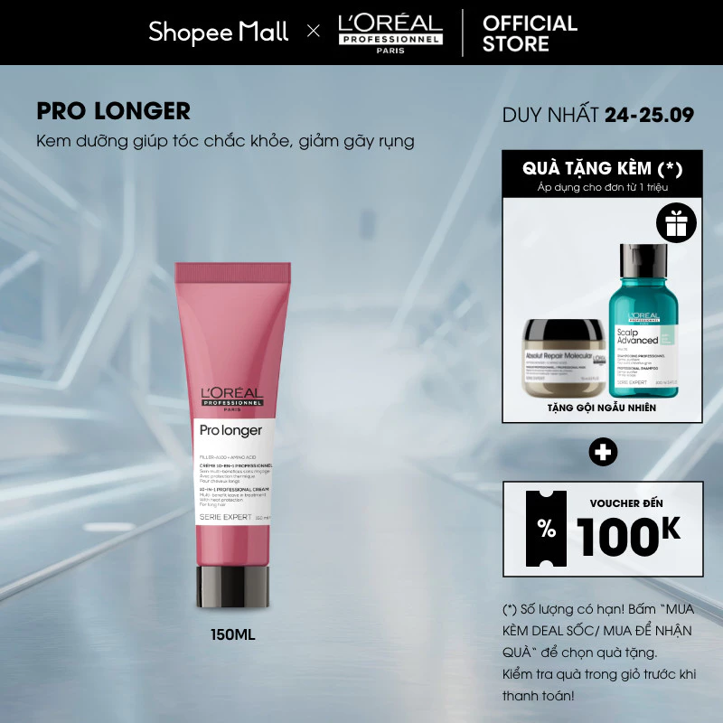 Kem dưỡng tóc chuyên nghiệp 10 trong 1 giảm đứt gãy, chẻ ngọn và dưỡng tóc dài nhanh Pro Longer 150ml - Dành cho tóc dài