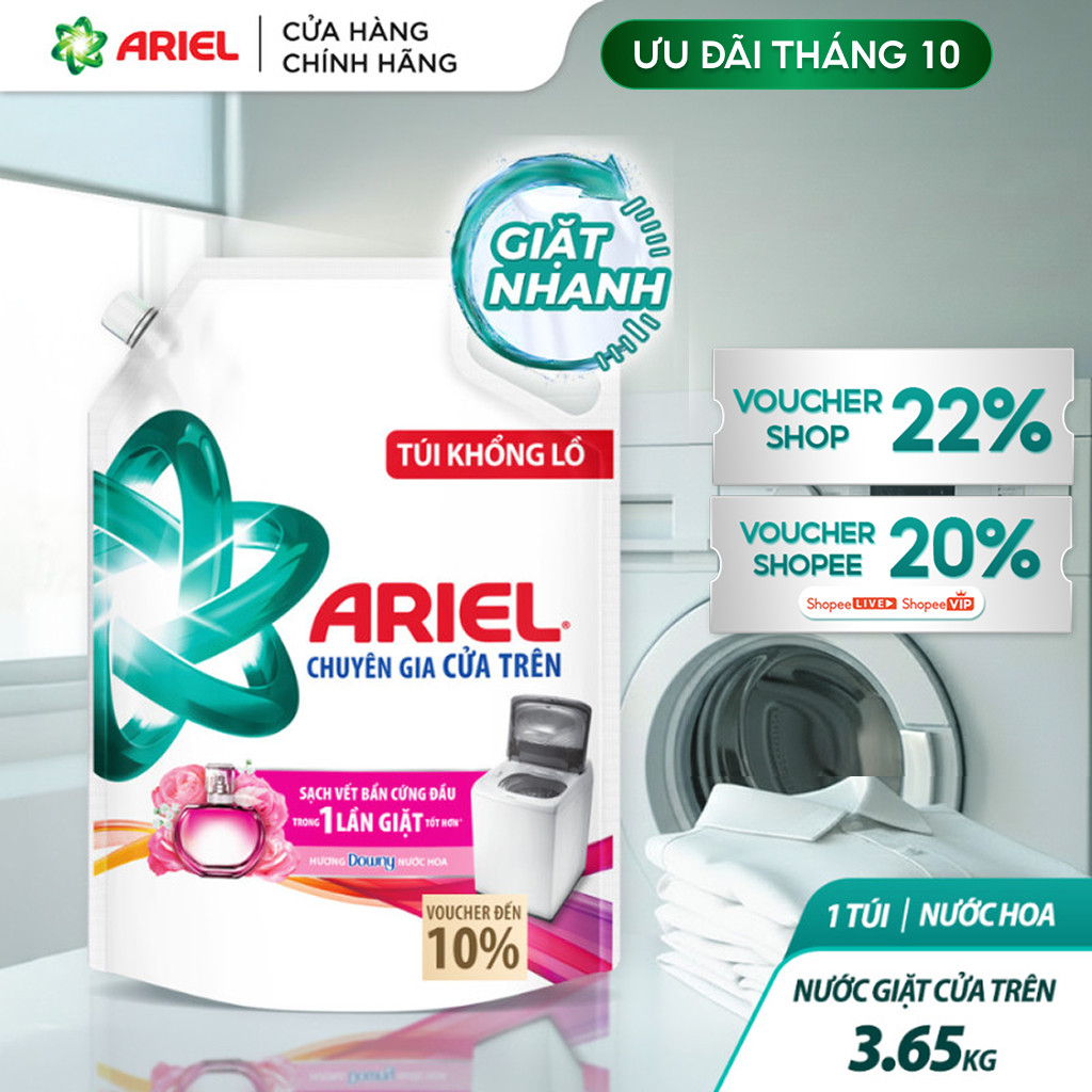 Nước Giặt ARIEL Cửa Trên Hương Downy Nước Hoa 3.65KG/ Nước giặt 10X giặt sạch…