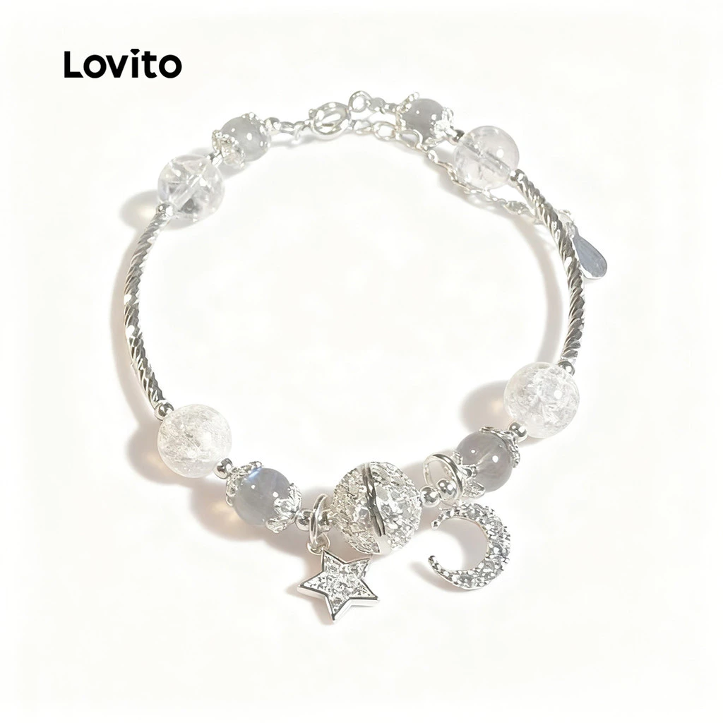 Lovito Vòng tay thông thường Vòng tay kim cương giả hình ngôi sao trơn dành cho nữ LFA06110 (Bạc)