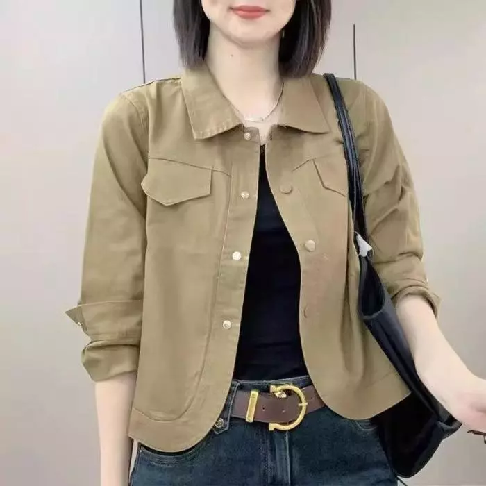 Phụ Nữ Mùa Xuân Thu Đa Năng Mỏng Polo Hàng Hóa Thời Trang Rời Crop Áo Khoác Top