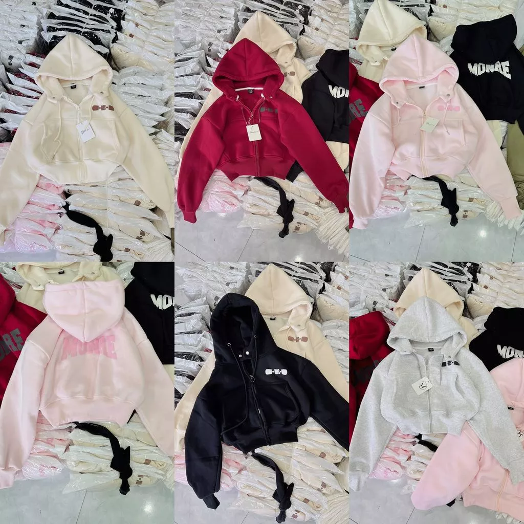 Áo Khoác Hoodie Zip Nỉ Bông Dáng Ngắn MONRE - Áo Khoác Nữ Có Mũ Nhiều Màu Trendy Thu Đông LANO STORE