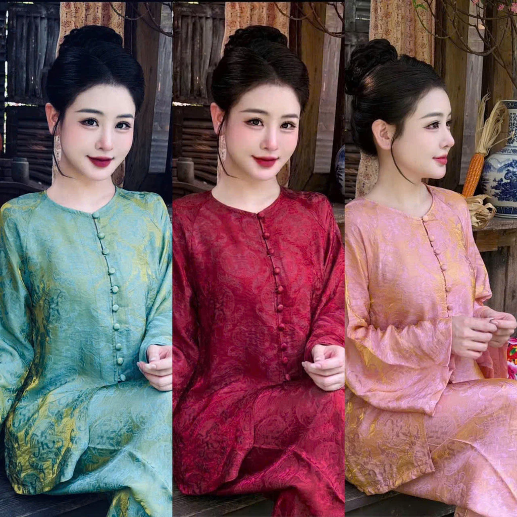 Set Bà Ba Tơ Tằm Tencel Ánh Kim Cao Cấp, Sang trọng, Thanh Lịch Phù Hợp Đi Lễ Đi Chơi Chụp Ảnh