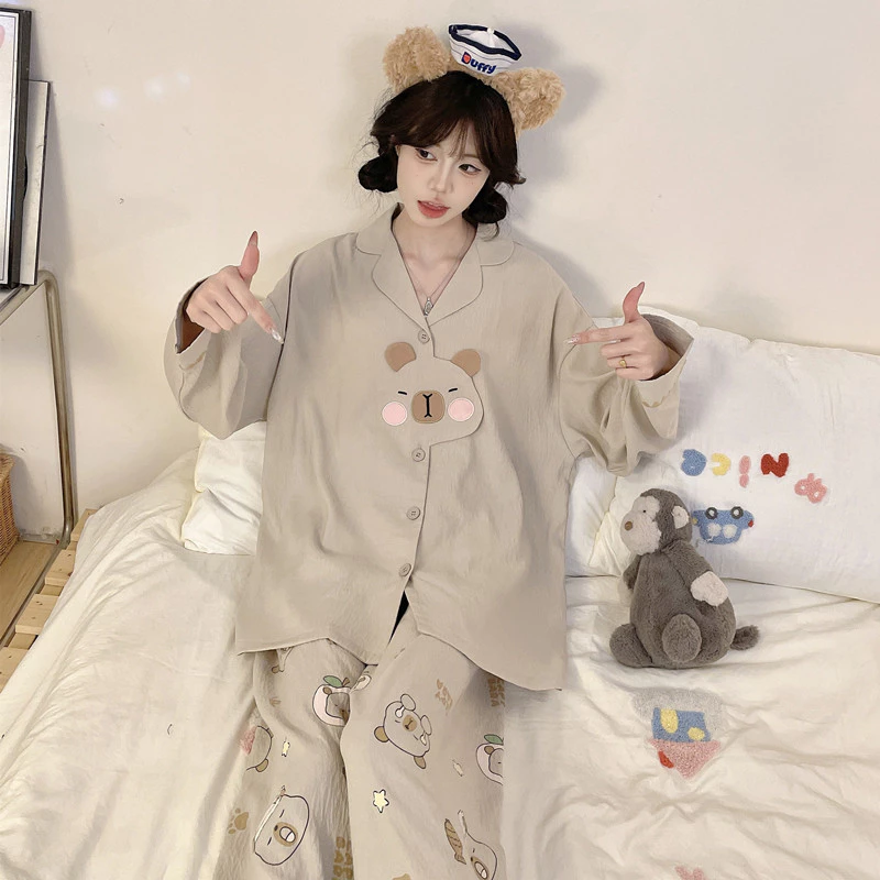 Bộ Đồ Ngủ Nữ Bộ Đồ Ngủ Mùa Thu Phiên Bản Hàn Quốc Dài Tay Đồ Ngủ Người Phụ Nữ Hoạt Hình Dễ Thương Mặc Mặc Nhà