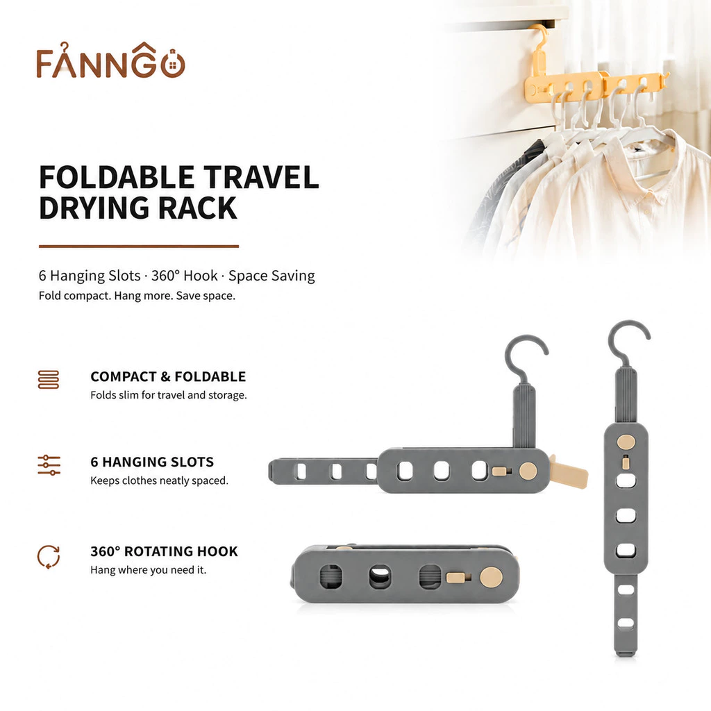 FannGo Di Động Gấp Giá Phơi Quần Áo Nhỏ Gọn Móc Treo Cho Du Lịch Trong Nhà Ngoài Trời Tiết Kiệm Không Gian 1 Màu Xám