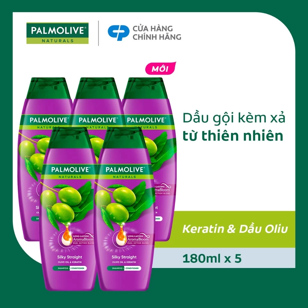 Bộ 5 Dầu gội Palmolive kèm xả 2 trong 1 chiết xuất thiên nhiên Suôn Mượt Óng Ả 180ml