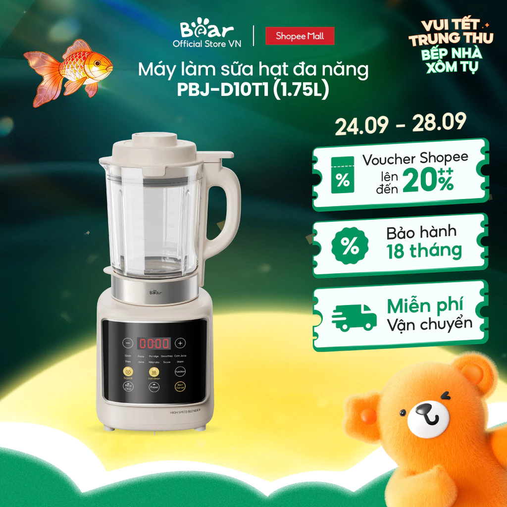 Máy làm sữa hạt đa năng 1.75L Bear PBJ-D10T1 - Hàng chính hãng BH 18 tháng