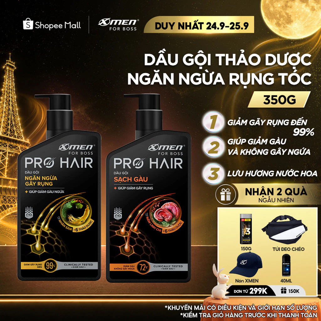 Dầu gội Thảo Dược X-Men For Boss Pro Hair 350g Nuôi Dưỡng Da Đầu Từ Gốc, Sạch Gàu và Giảm Gãy Rụng