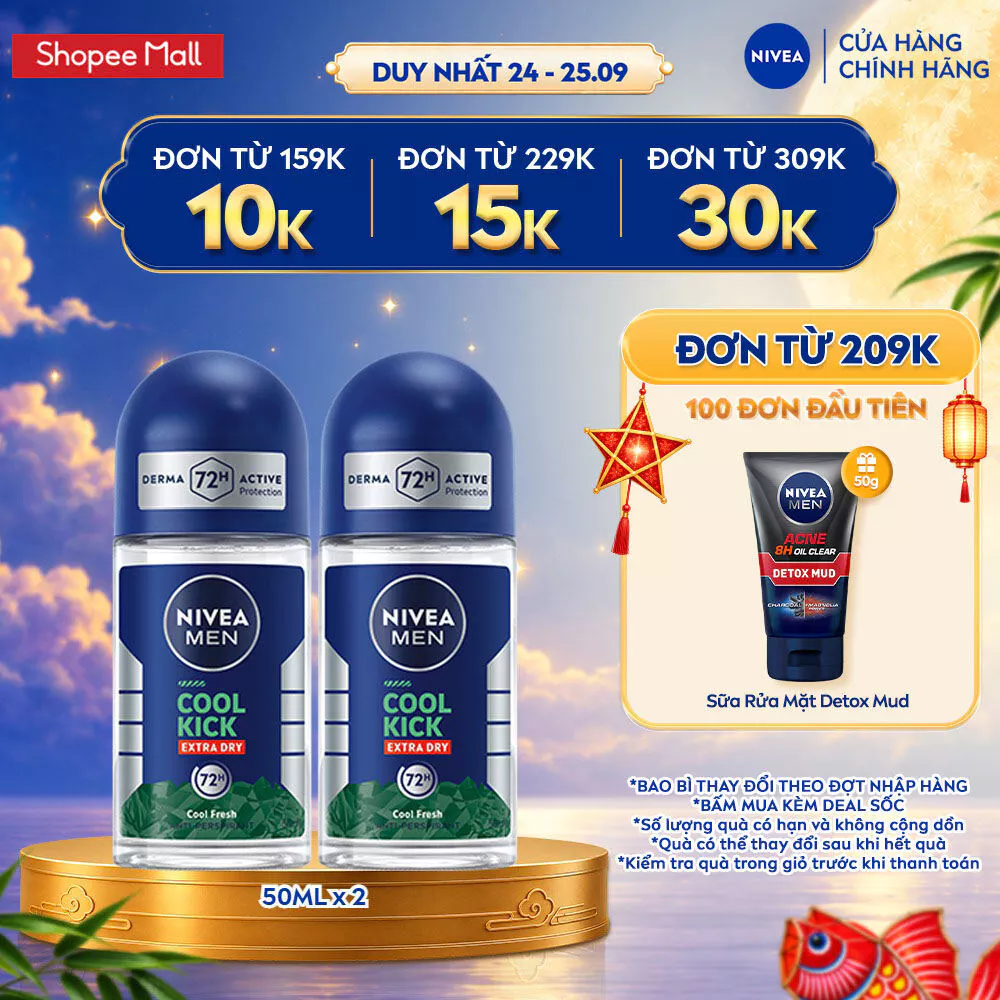 Combo 2 Lăn Khử Mùi Nam NIVEA MEN 50ml Ngăn Mồ Hôi, Khô Thoáng - Silver Protect/Cool Kick/Dry Impact