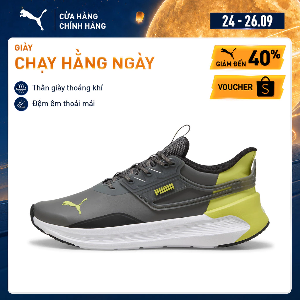 Giày Chạy Bộ PUMA Unisex Softride Symmetry SL Cool Dark Gray-Lime Sheen Màu Xám