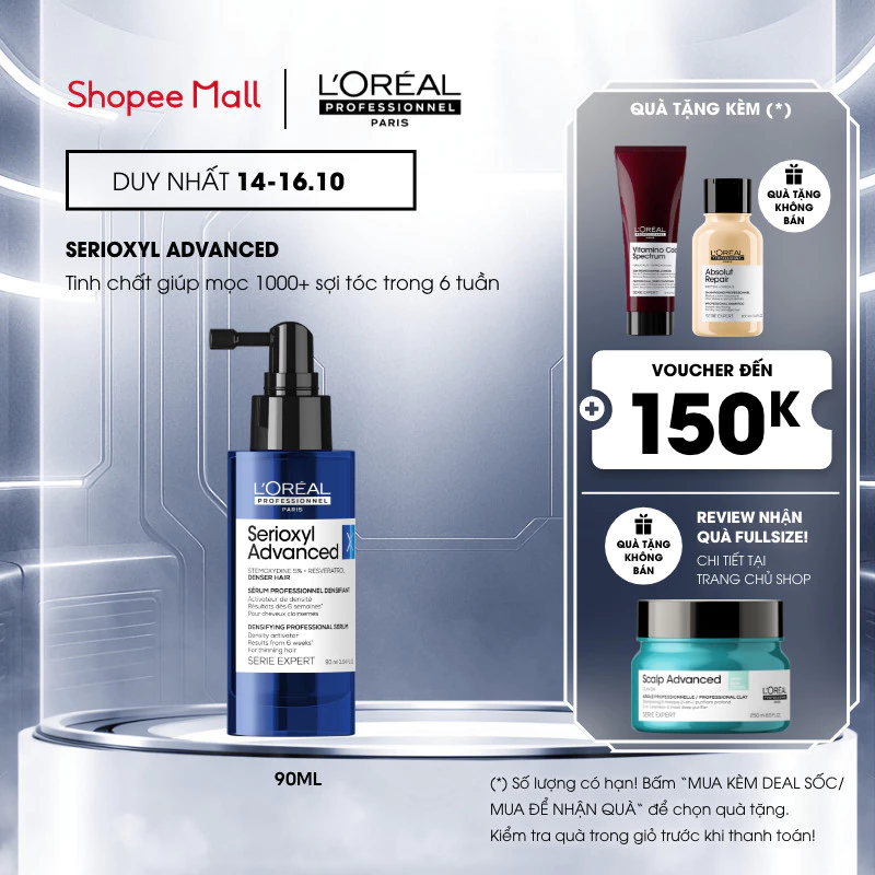 Tinh chất xịt mọc tóc - làm dày tóc chuyên nghiệp L'Oréal Professionnel Serioxyl Advanced 90ml - Dành cho tóc thưa, mảnh