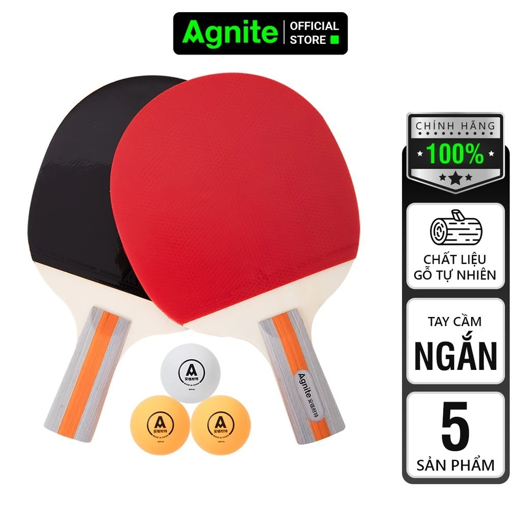 [MUA 3 GIẢM 30%] Bộ 2 Vợt Bóng Bàn Agnite Bằng Gỗ Chính Hãng Siêu Nhẹ Mặt Mút Đàn Hồi Tiêu Chuẩn Thi Đấu