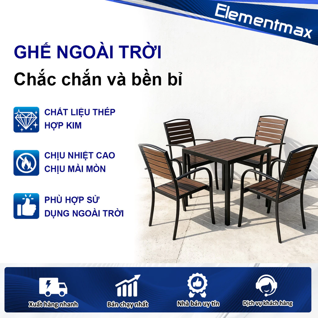 80*80cm Bộ bàn ghế ngoài trời bằng gỗ nhựa, gỗ chống mục cho sân vườn, bàn ăn thư giãn ngoài trời, dùng cho sân vườn
