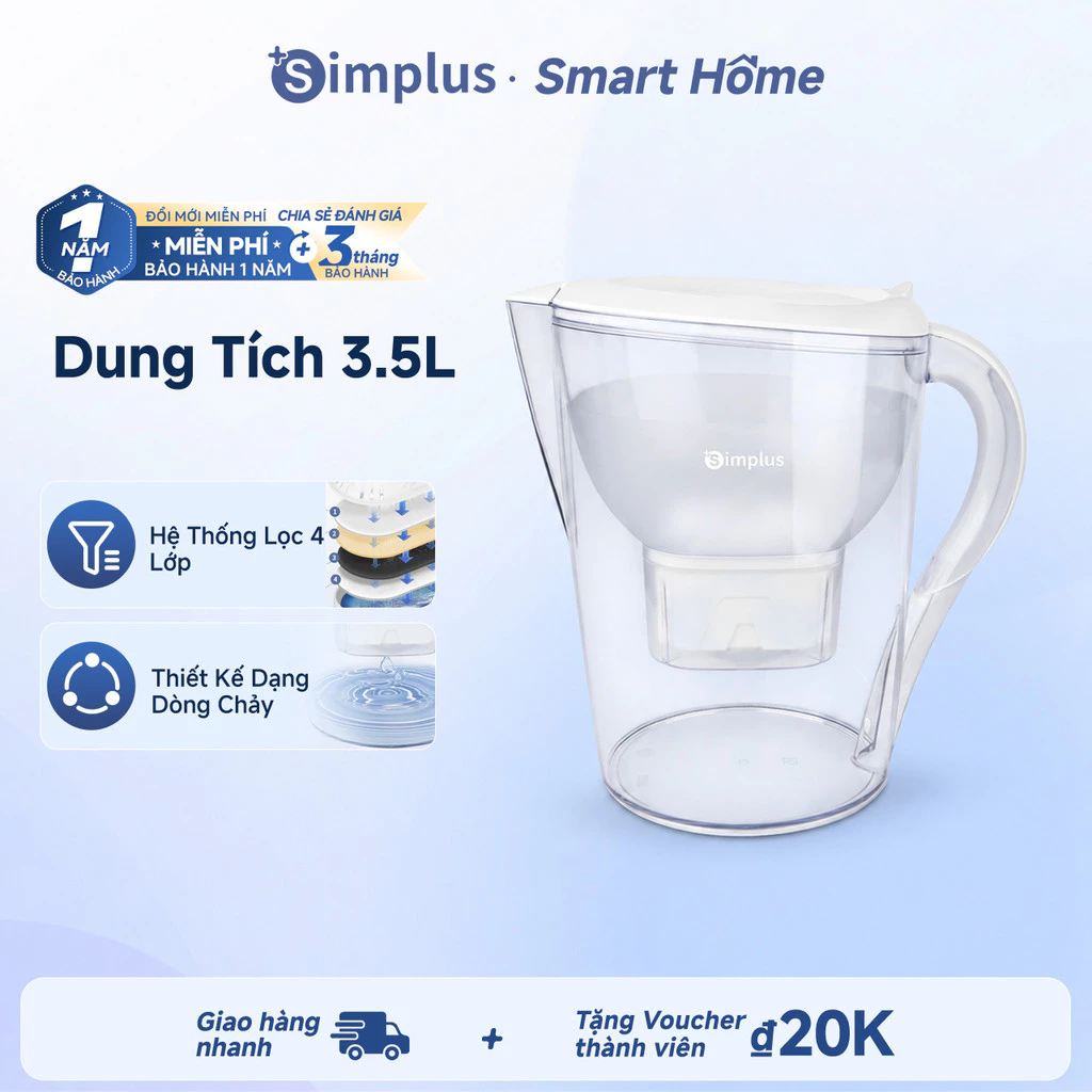 Simplus Bình Lọc Nước Dung Tích Lớn 3.5L Hệ thống lọc tổng hợp 4 lớp LVSH001