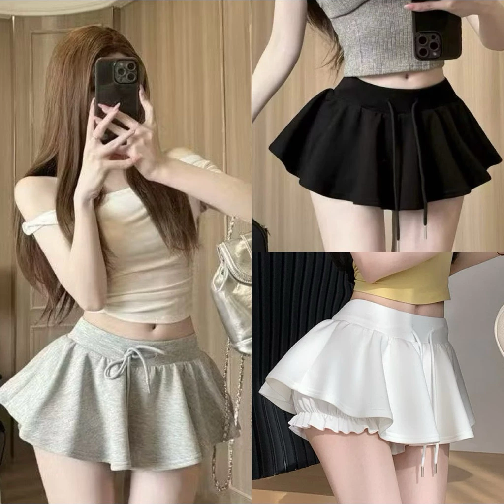 Chân váy nữ nỉ ngắn tôn dáng xếp ly lưng cao xoè trắng đen xám năng động có quần bảo hộ WSH88