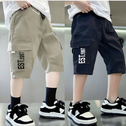 Quần short kaki cho bé trai 18-52kg EST. Quần đùi lỡ lửng túi hộp đi học, đi chơi cho trẻ em, học sinh nam 6 -14 tuổi