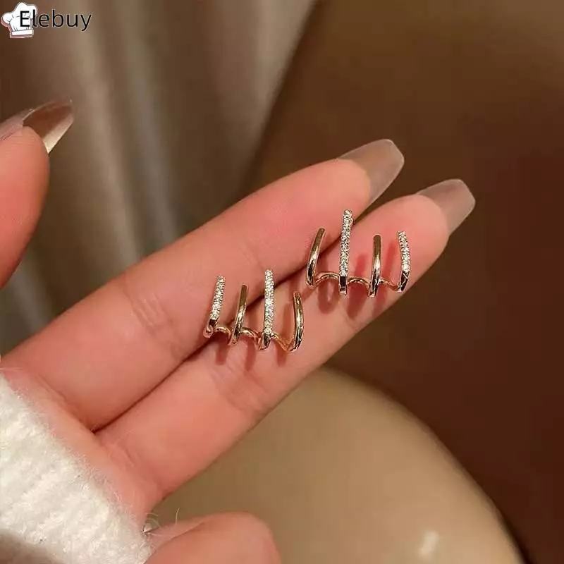 [Ele-T] Bông Tai Móng Vuốt Tai Hàn Quốc Kẹp Bông Tai Cho Nữ Thiết Lập Bốn Chiều Màu Vàng Bông Tai Trang Sức Thời Trang Quà Tặng Năm Mới