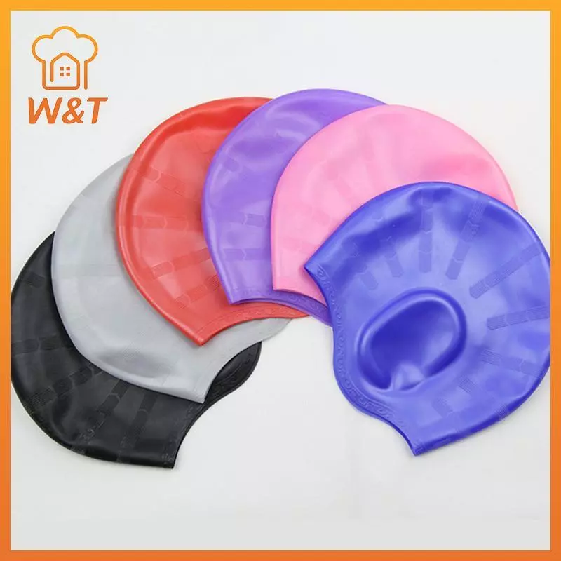 [W & T] Người Lớn Mũ Bơi Co Giãn Cao Nam Nữ Mũ Bể Bơi Chống Thấm Nước Bảo Vệ Tai Tóc Dài Mũ Lặn Silicon Lớn Mới