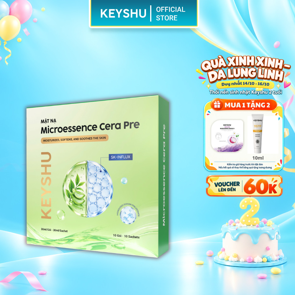 Hộp 10 Miếng Mặt Nạ Microessence Cera Pre KEYSHU Giúp Dưỡng Ẩm, Làm Dịu Hạn Chế Mất Nước Qua Da 30ML