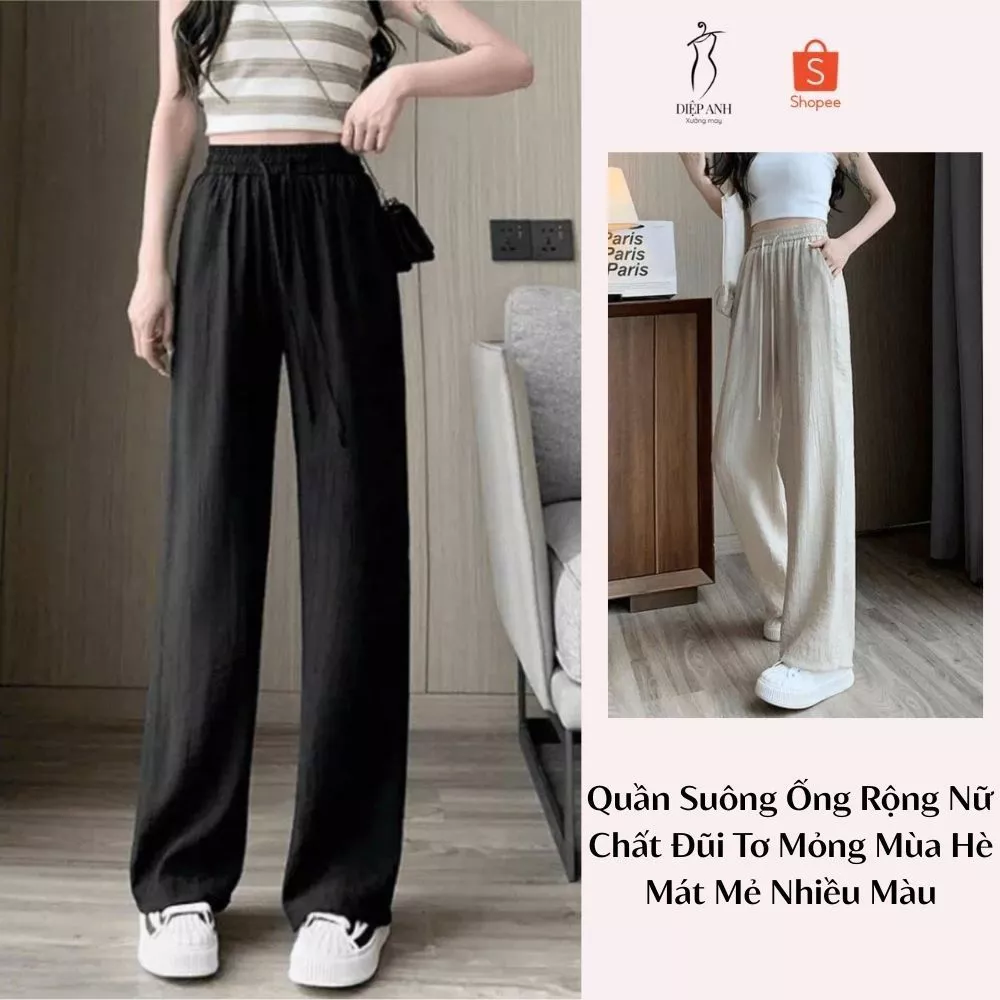 Quần Suông Ống Rộng Nữ Chất Đũi Tơ Mỏng Mùa Hè Mát Mẻ Nhiều Màu