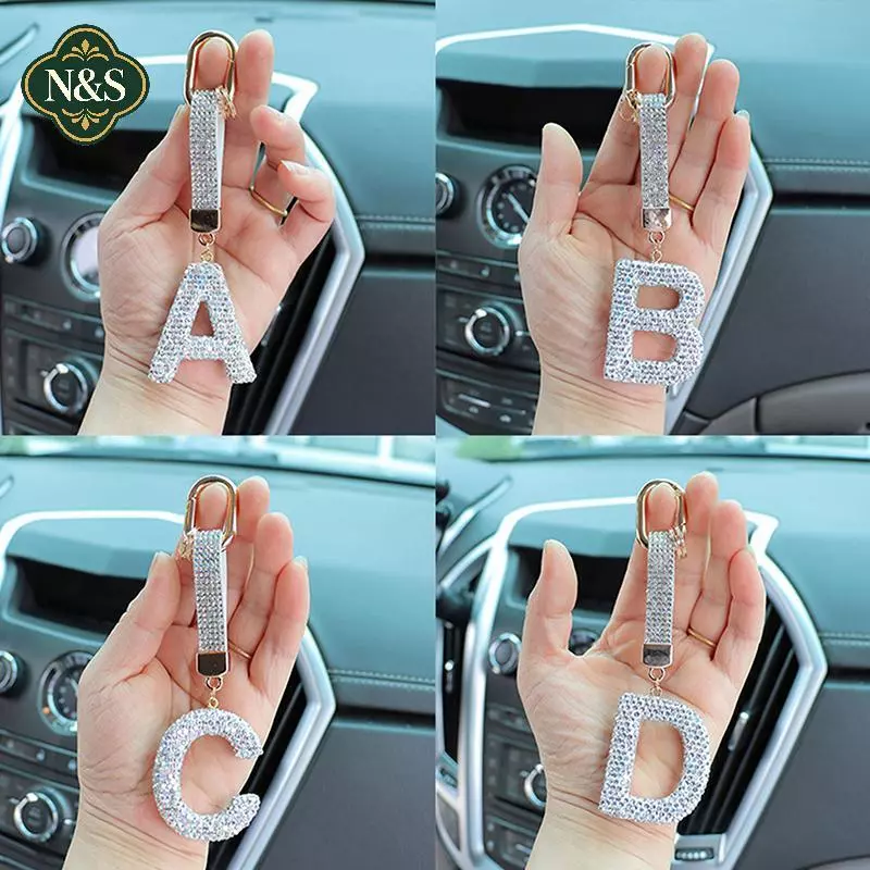NS Thời Trang Lấp Lánh Kim Cương Giả Bảng Chữ Cái Móc Khóa Chữ Dễ Thương Quyến Rũ Vòng Chìa Khóa Tinh Tế Bapa Phụ Kiện Trang Trí Quà Tặng NS
