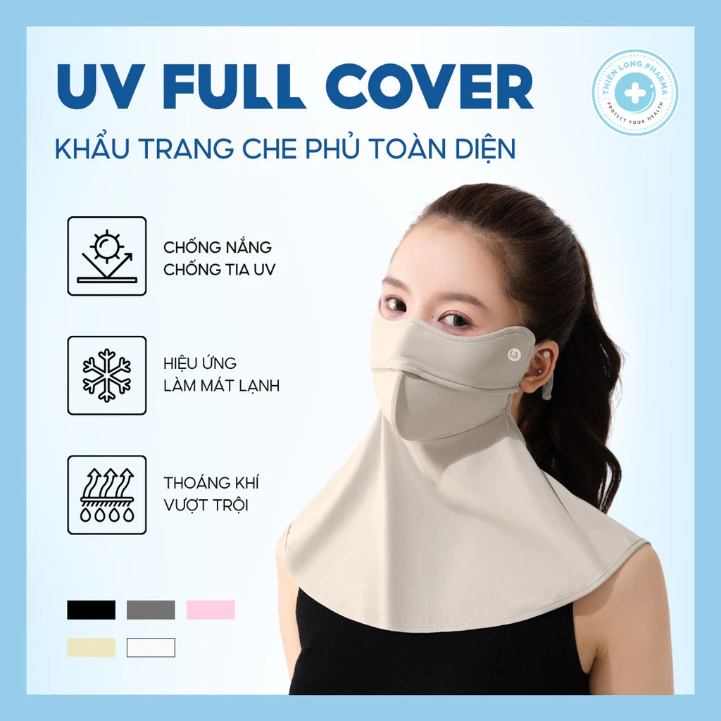 [SVIP] Khẩu trang chống tia UV che kín cổ LADICARE UV FULL COVER, Vải Lụa Mềm Quai Điều Chỉnh, Khẩu Trang Vải Chống Nắng