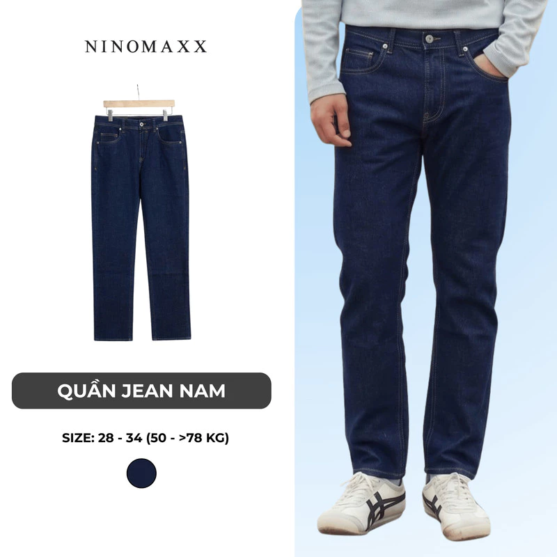 Quần Jean Nam Ninomaxx Form Straight Xanh Đậm FLEXFORM DENIM Co Dãn Linh Hoạt Siêu Mát Thoáng Khí 2509009