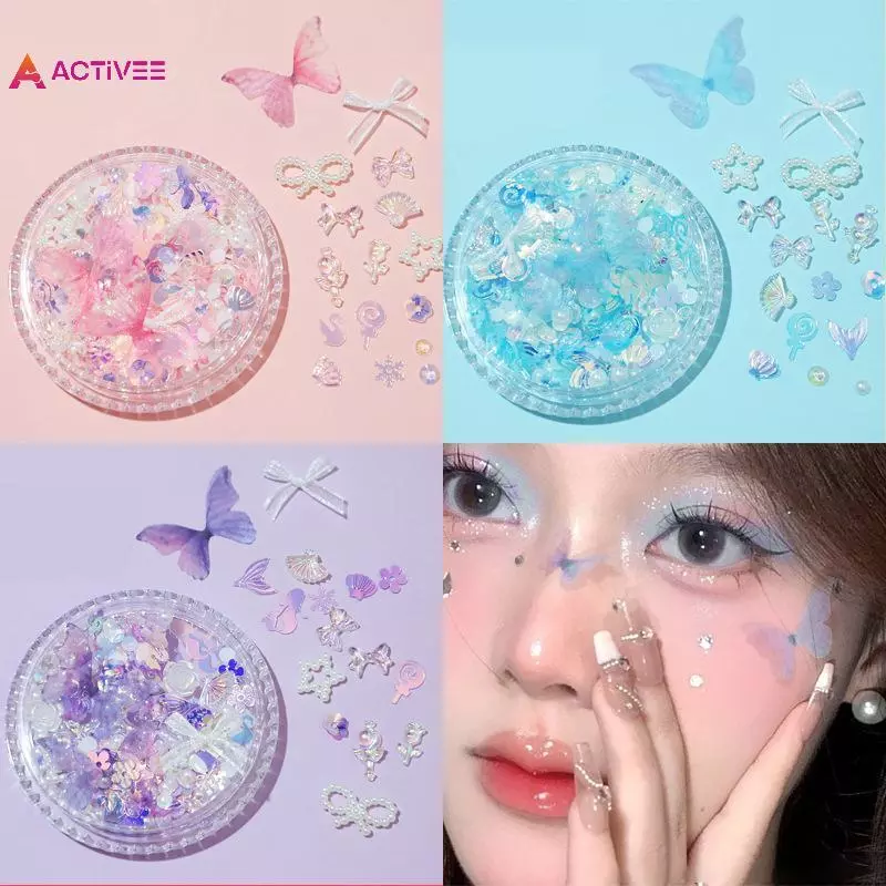 < Activee > Bướm Tear Diamond Face Stier Giọt nước kim cương lấp lánh trên mặt và mắt Ngọc trai dính đẹp