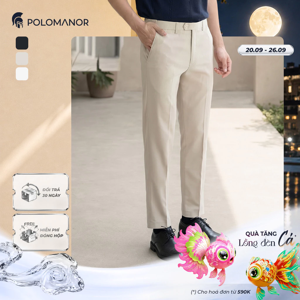 [BEST SELLER] Quần dài tây nam POLOMANOR co giãn 2 chiều, xuất xịn, lưng đai chun ẩn, chuẩn form