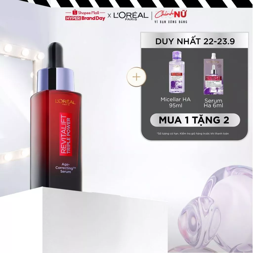 Dưỡng chất serum với ba loại peptides giảm nhăn, tăng độ săn chắc da L'Oréal Paris Revitalift Triple Power 30ml
