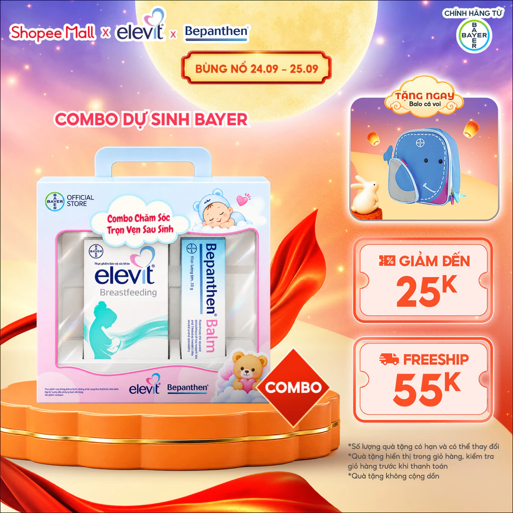 Combo Dự sinh ELEVIT Breastfeeding sau sinh và cho con bú kèm Kem Chống Hăm BEPANTHEN BALM Dạng Kem Mỡ Tuýp 30G