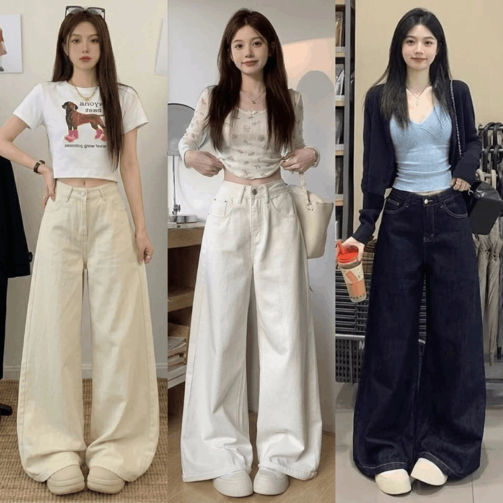 Quần Jean Suông Ống Rộng 28CM Nữ MIAA Dáng Dài Chất Jean Denim Mềm Cạp Cao Ôm Eo Hack Chân J09