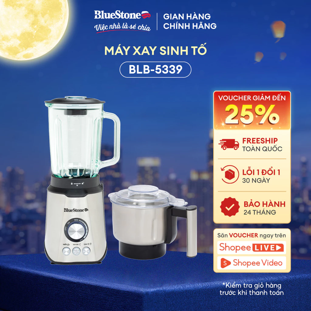 Máy Xay Sinh Tố BlueStone BLB-5339 | 800W – Xay Đá, Trái Cây, Hạt Cứng – Lưỡi Dao Inox – 2 Cối – Bảo Hành 2 Năm