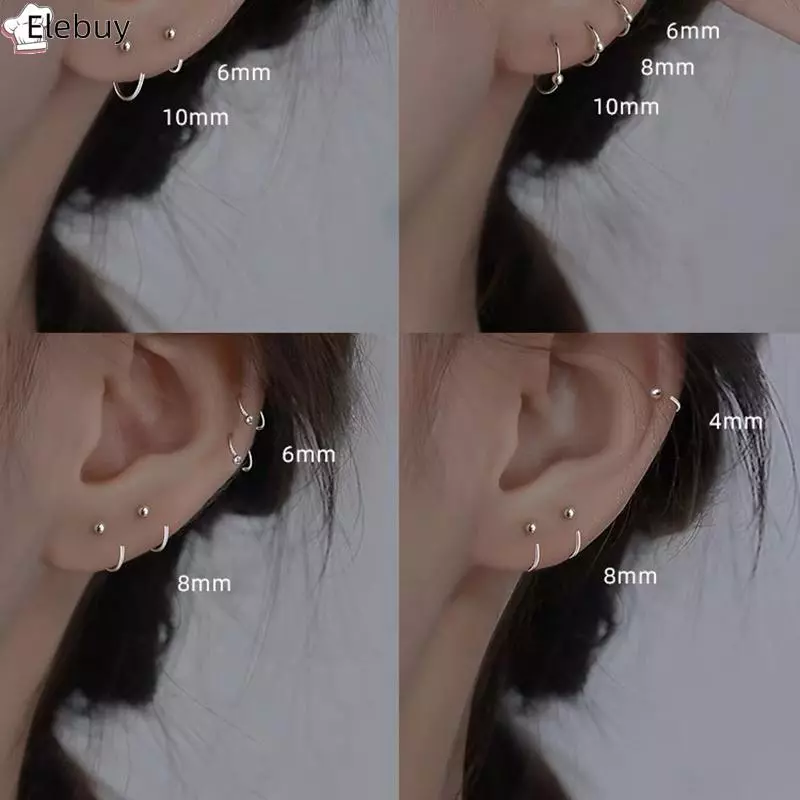 [Ele-T] Bông tai tròn dành cho người phụ nữ tối giản Xương tai nhỏ Bule Trang sức tinh tế đơn giản Bông tai móng tay xương tai dành cho nữ Vòng tai Phụ kiện thời trang