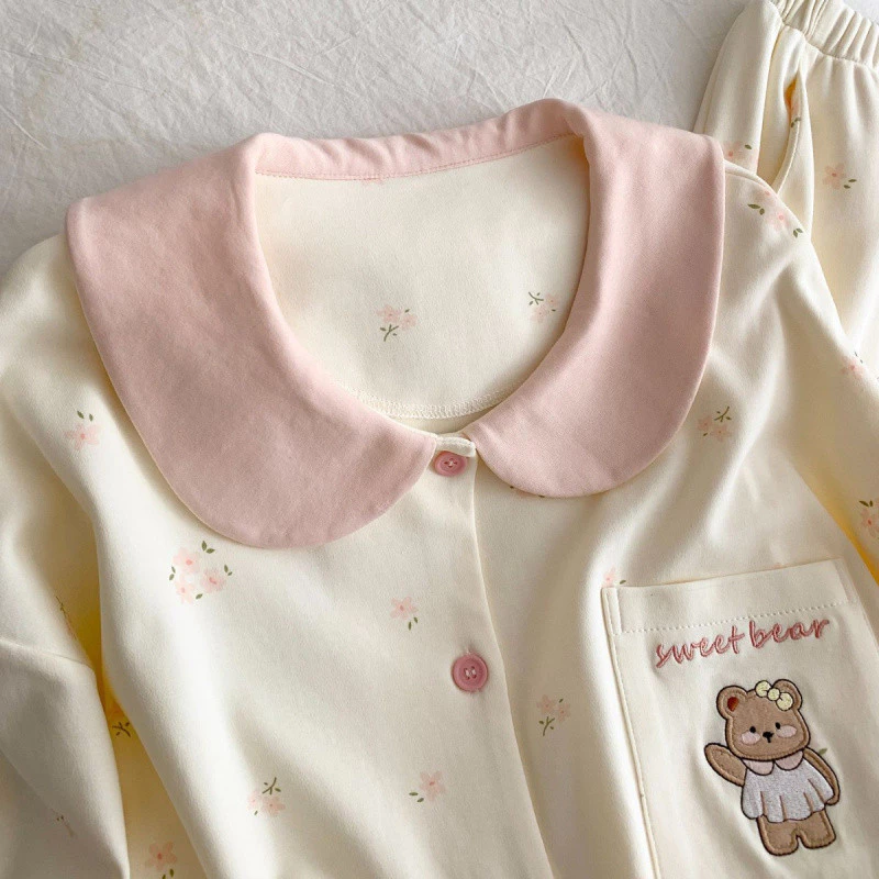 Hoạt Hình Nhật Bản Bộ Đồ Ngủ Dễ Thương Nữ Xuân Thu Cổ Búp Bê Dài Tay Ngọt Ngào Homewear Phù Hợp Với
