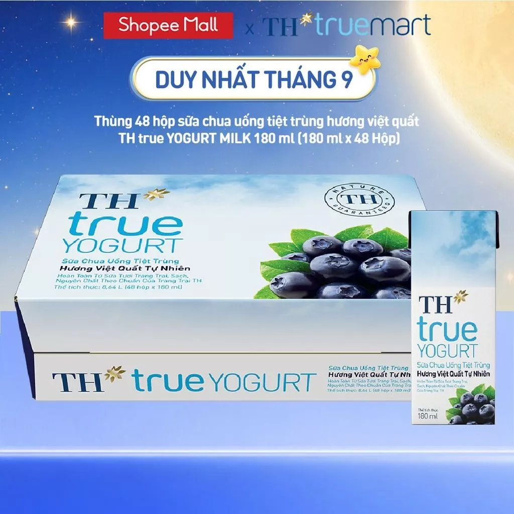 [LIVESTREAM] Thùng sữa chua uống tiệt trùng hương việt quất tự nhiên 180ml x 48 hộp